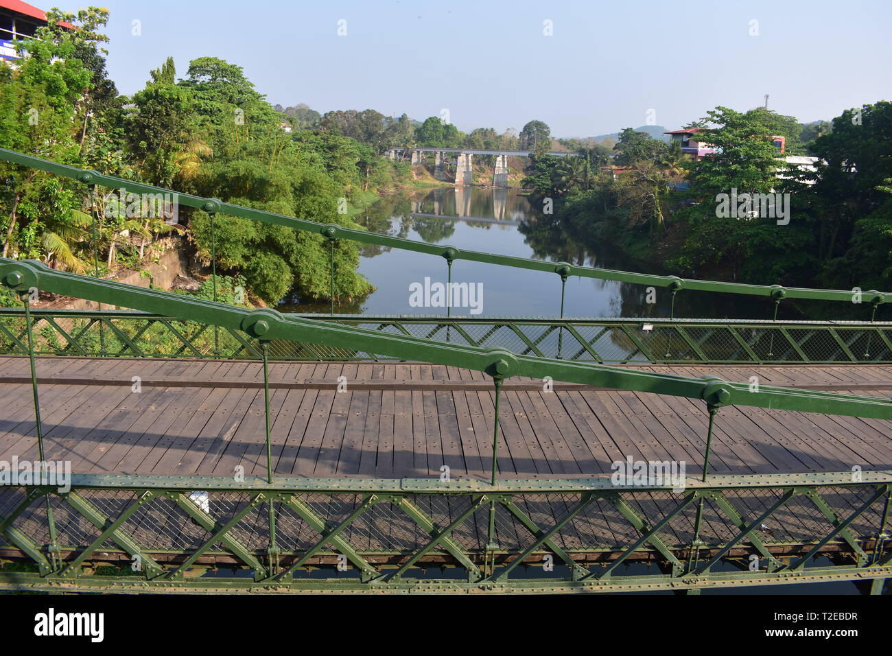 Punalur, Kerala, Indien - 1. März 2019: Punalur kallada River von punalor Suspension Bridge gesehen Stockfoto