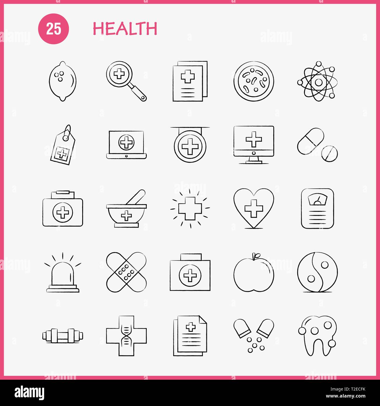 Gesundheit Hand gezeichnet Symbol für Web, Print und Mobile UX/UI-Kit. Wie:  Krankenwagen, Medizin, Gesundheitswesen, Krankenhaus, Medizin, Pillen,  Tabletten, Medizin, Picto Stock-Vektorgrafik - Alamy