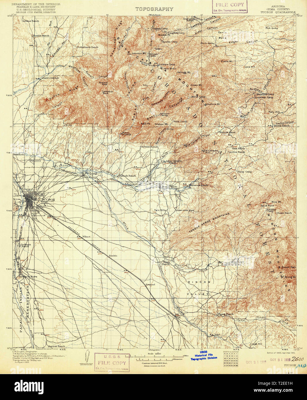 USGS TOPO Karte az Arizona Tucson 315410 1905 125000 Restaurierung Stockfoto