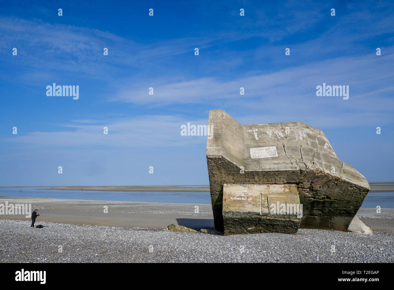 Ruinen des Zweiten Weltkriegs deutschen Bunker, Le Cayeux-sur-Mer, Cayeux-sur-Mer, Bucht der Somme, Somme, Haut-de-France, Frankreich Stockfoto