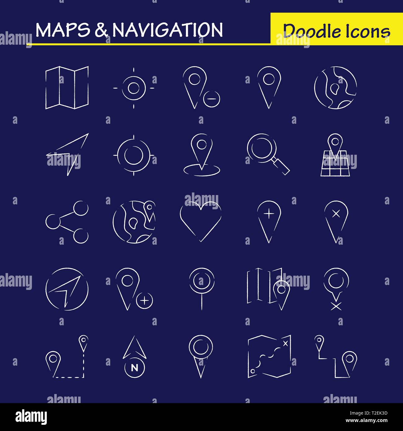 Karten und Navigation Hand gezeichnet Icon Pack für Designer und Entwickler. Symbole Löschen von GPS, Karte, Karten, Navigation, Kompass, GPS, Position, Vektor Stock Vektor