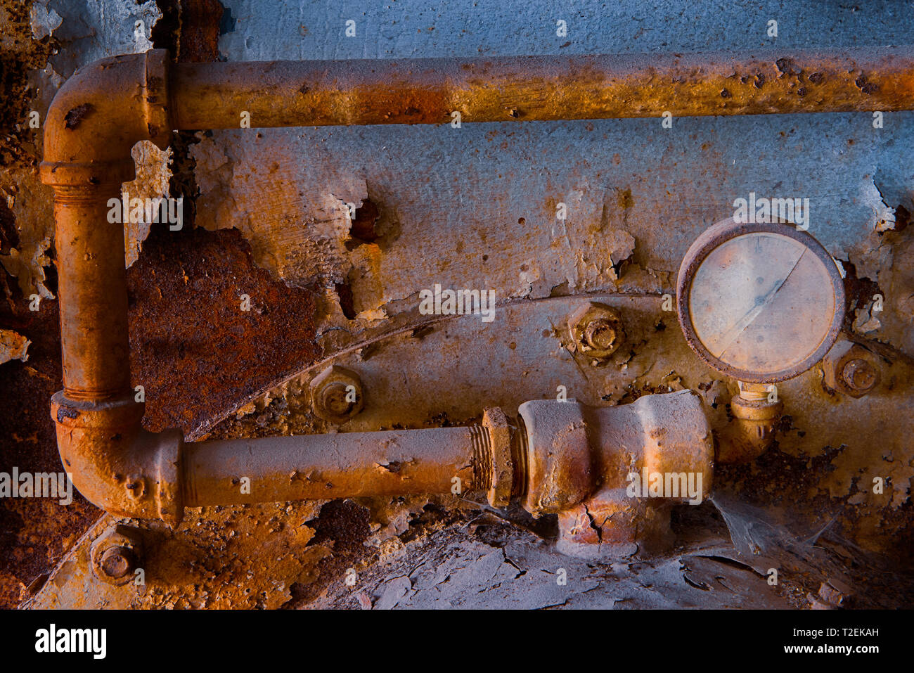 Alte Manometer und Rohr, Detroit, Michigan Stockfoto