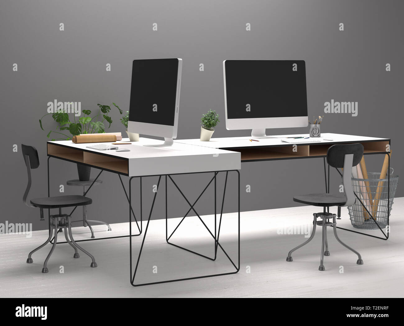 Arbeitsbereich Mockup, 3D-Rendering Stockfoto