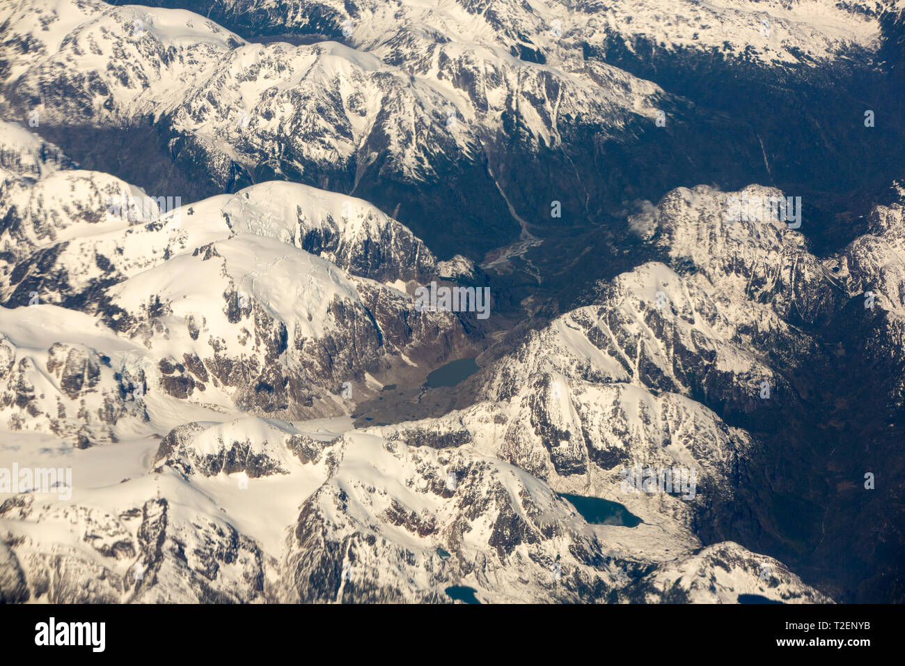 Die chilenischen Anden, Südamerika, aus der Luft. Stockfoto