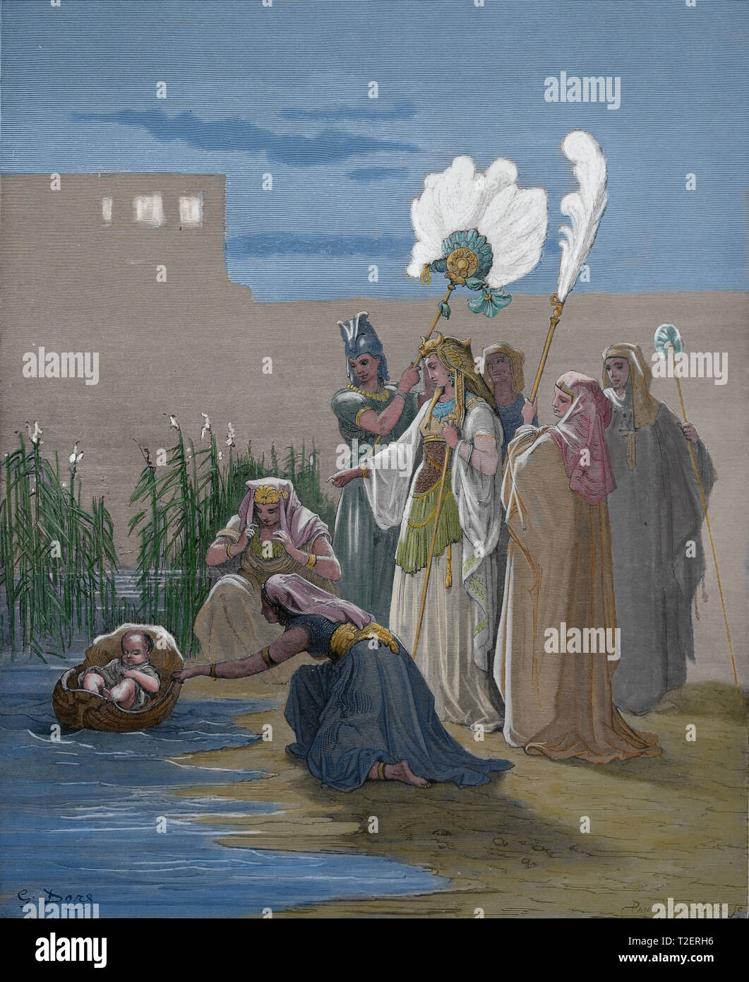 Die Konferenz von Jakob und Esau. Genesis. Die Bibel. Kupferstich von Gustave Dore, 1866. Stockfoto