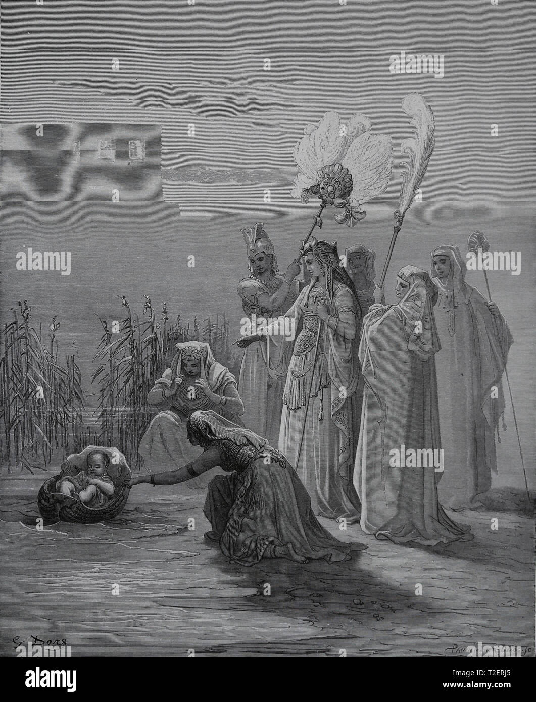 Die Konferenz von Jakob und Esau. Genesis. Die Bibel. Kupferstich von Gustave Dore, 1866. Stockfoto
