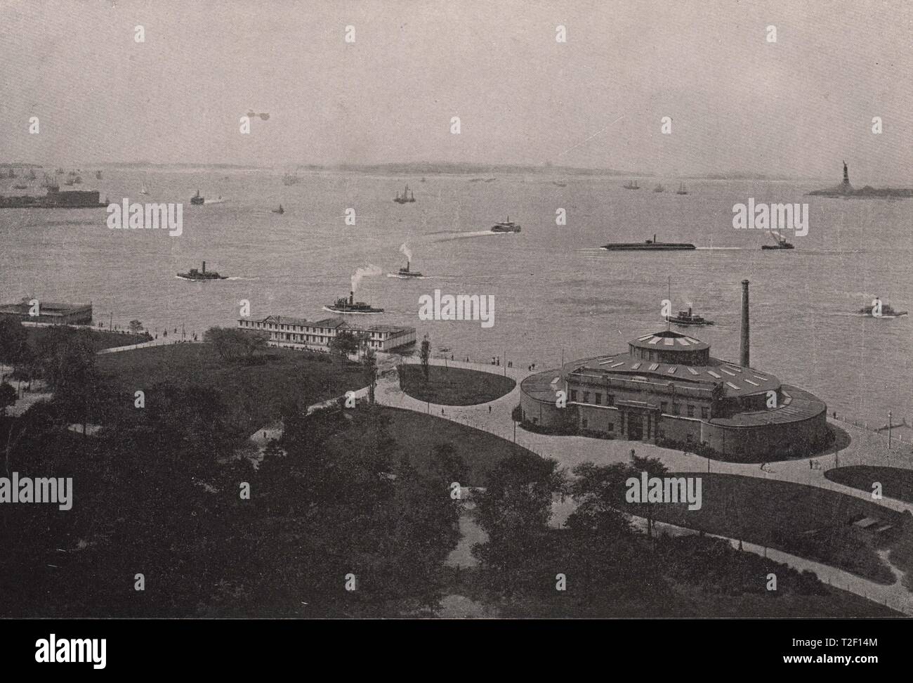 Battery Park und den Hafen von Dach von Washington Gebäude, 1 Broadway Stockfoto