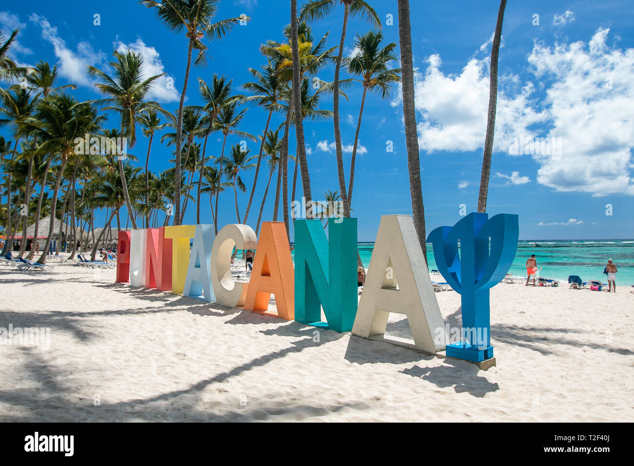 Punta Cana, Dominikanische Republik 3/19, 2019: Punta Cana Club Med Zeichen ist am Strand des Resorts gelegen. Stockfoto