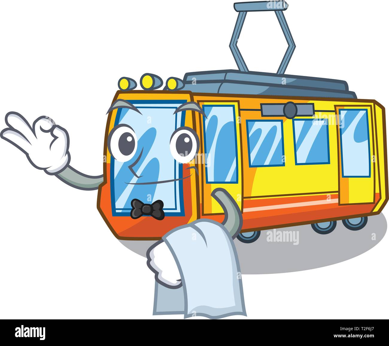 Kellner elektrische Eisenbahn Spielzeug in Form Maskottchen Vector Illustration Stock Vektor