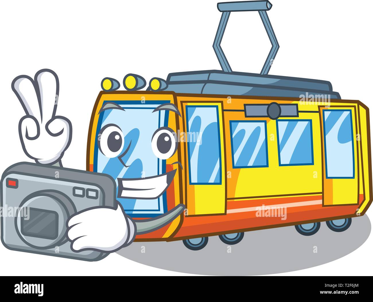 Fotograf elektrische Eisenbahn Spielzeug in Form Maskottchen Vector Illustration Stock Vektor