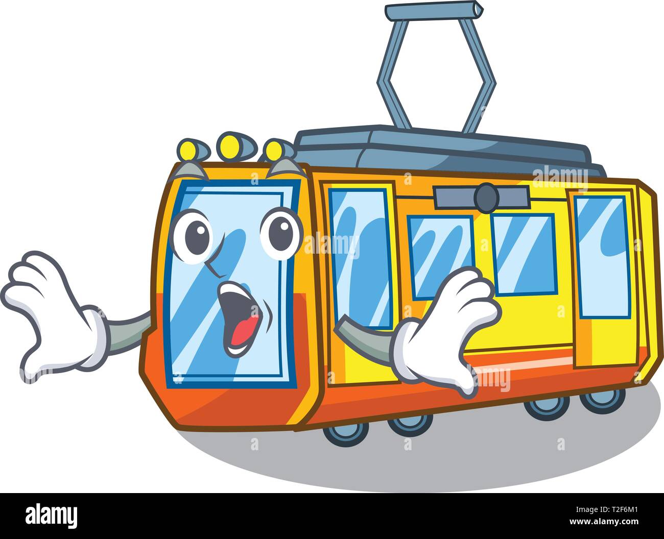 Überrascht elektrische Eisenbahn Spielzeug in Form Maskottchen Vector Illustration Stock Vektor