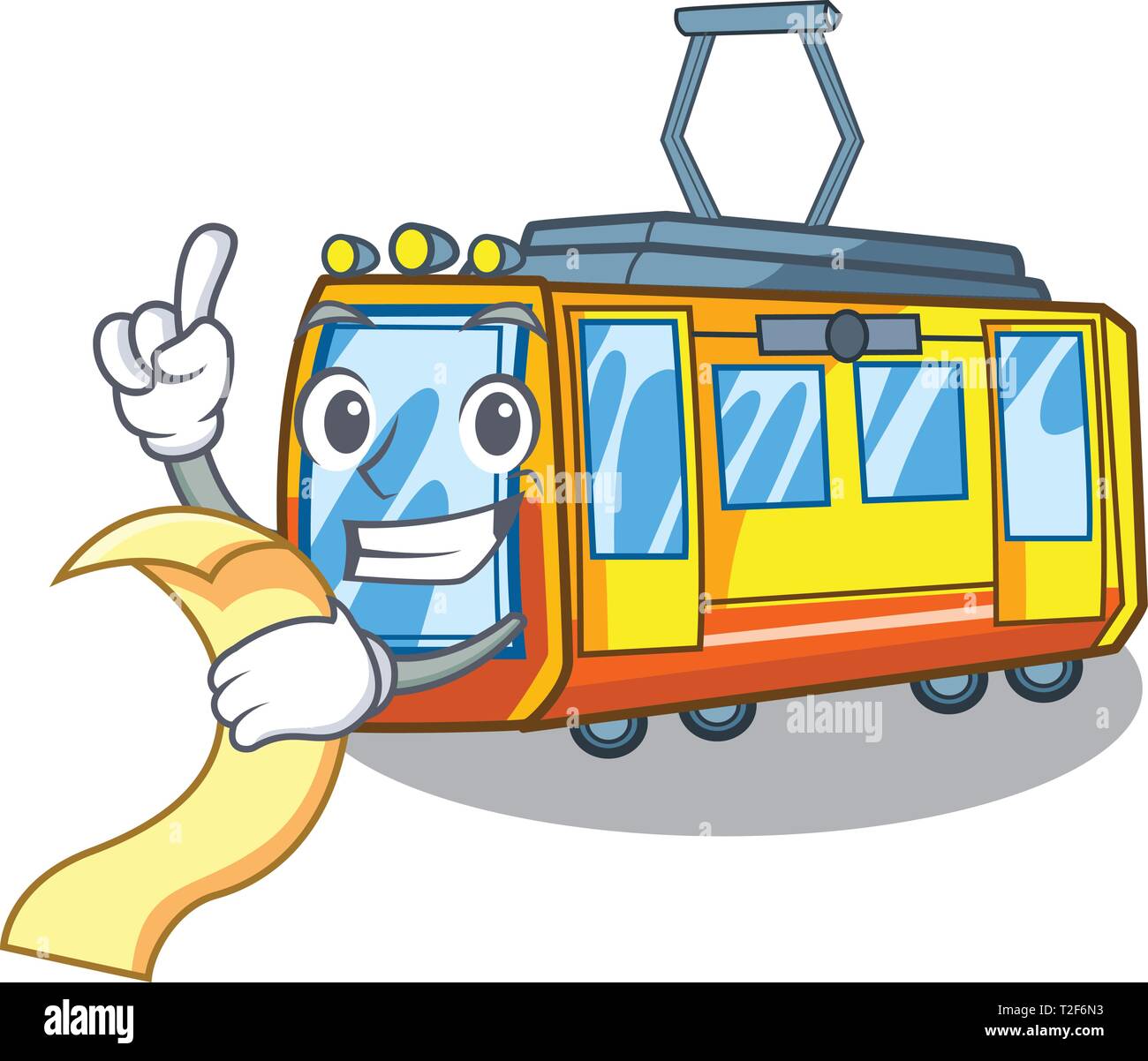 Mit Menü elektrische Eisenbahn Spielzeug in Form Maskottchen Vector Illustration Stock Vektor