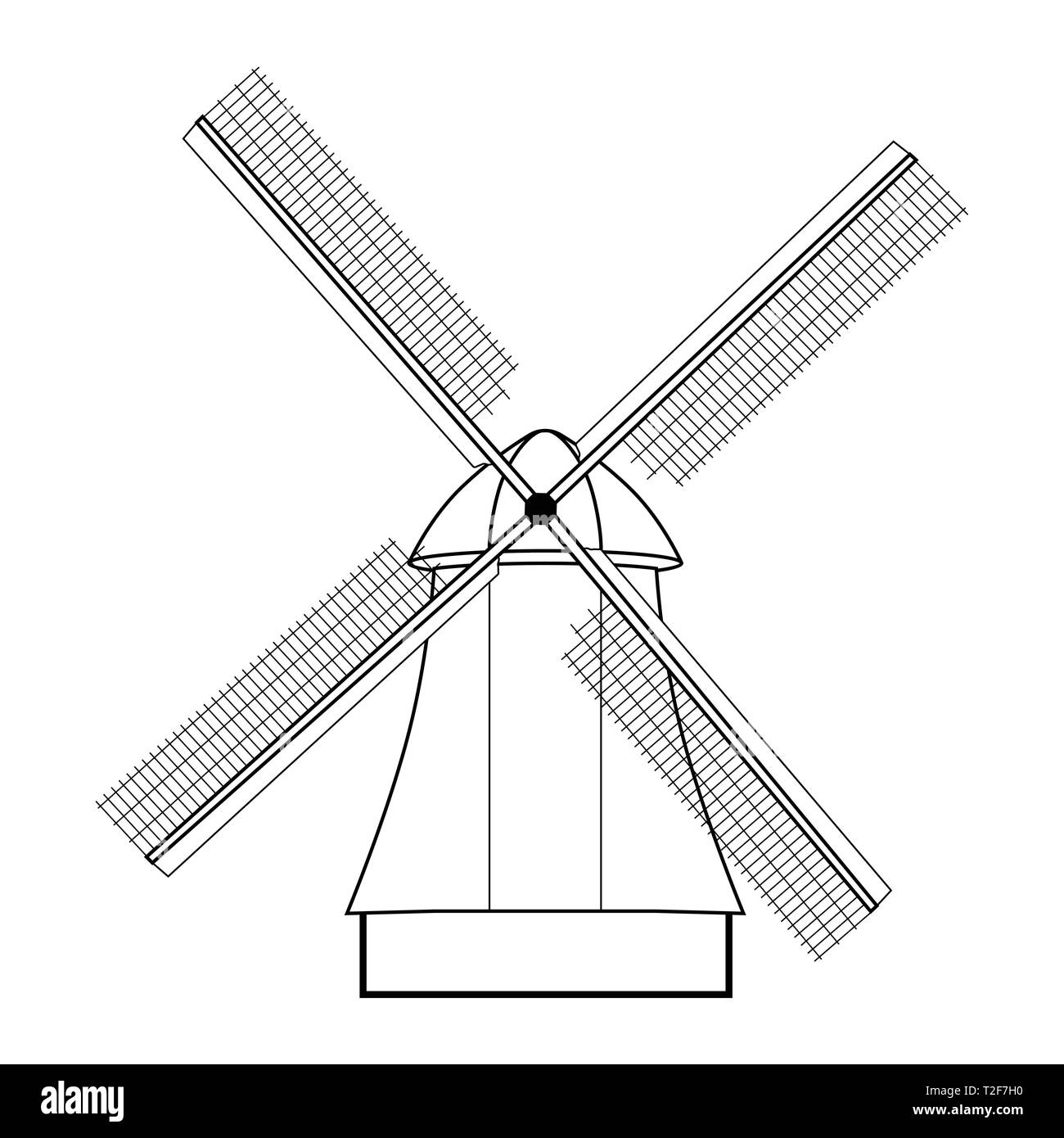 Hand gezeichnet alte Windmühle auf weißem Hintergrund Stock Vektor