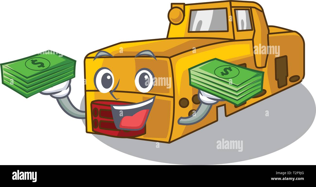 Mit Geld beutel Lokomotive Mine in den Maskottchen Vektor-illustration isoliert Stock Vektor