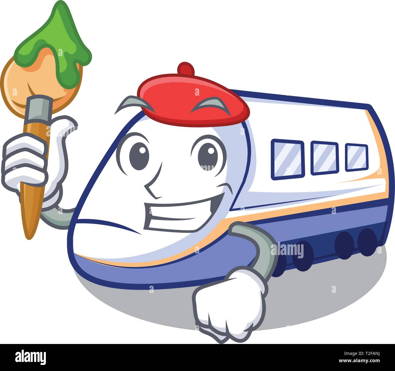 Artist Shinkansen Zug in Form Maskottchen Vector Illustration Stock Vektor