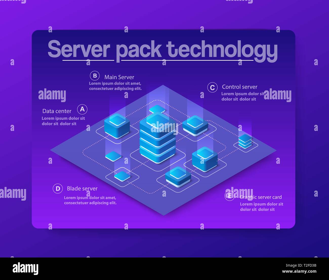 Der Serverraum Daten digitale System Konzept für Cloud Verarbeitung und Netzwerk Rechenzentrum computer. Security Center Communication Equipment. 3D-Vektor i Stock Vektor