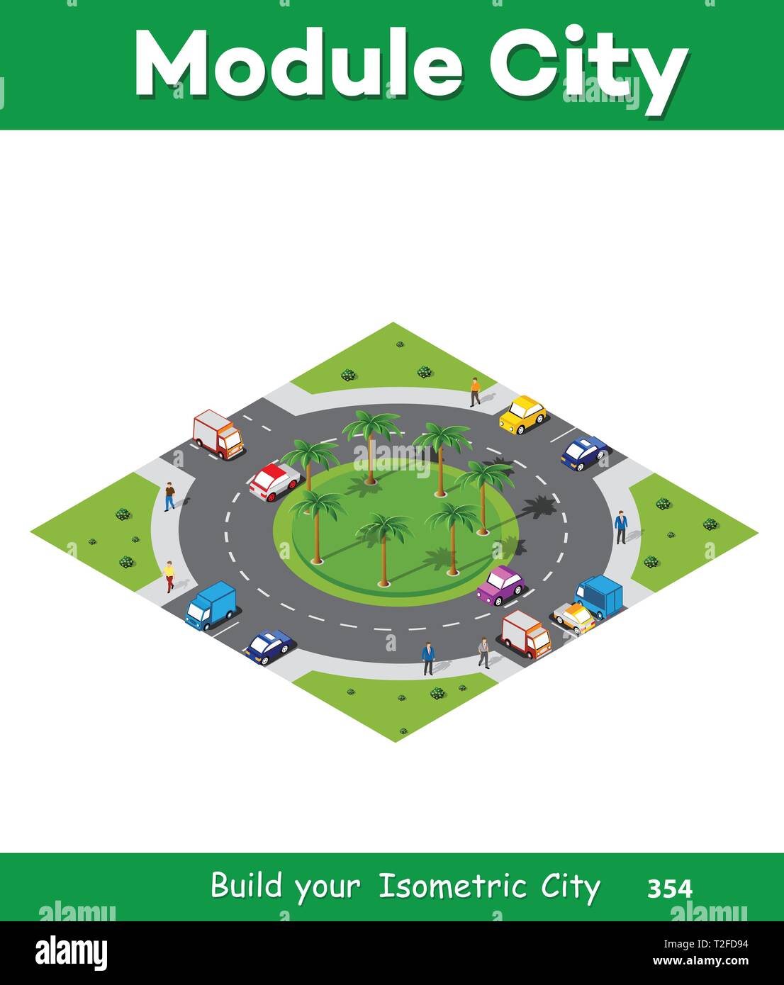 Stadtgebiet mit einer Kreuzung city High-speed Autobahn, Straßen, Autos und Bäumen. Die Landschaft der städtischen Infrastruktur. Stock Vektor