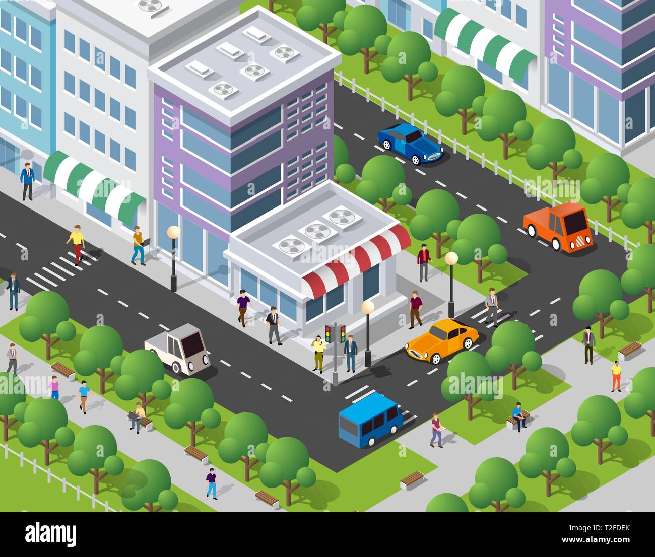 Menschen zu Fuß rund um die Stadt Geschäftsmann Geschäftsmann Isometrische Projektion Stock Vektor
