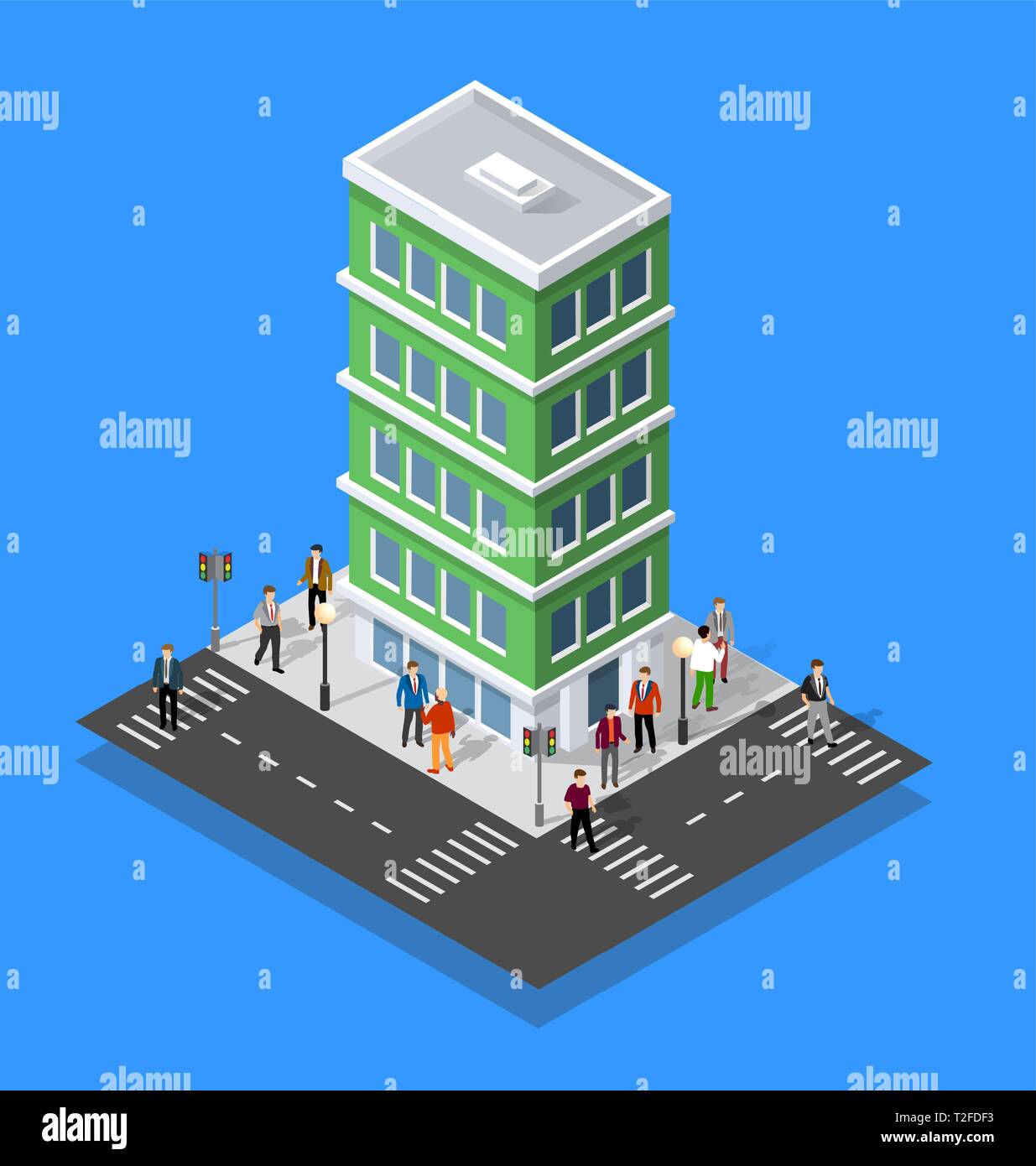 Menschen zu Fuß rund um die Stadt Geschäftsmann Geschäftsmann Isometrische Projektion Stock Vektor