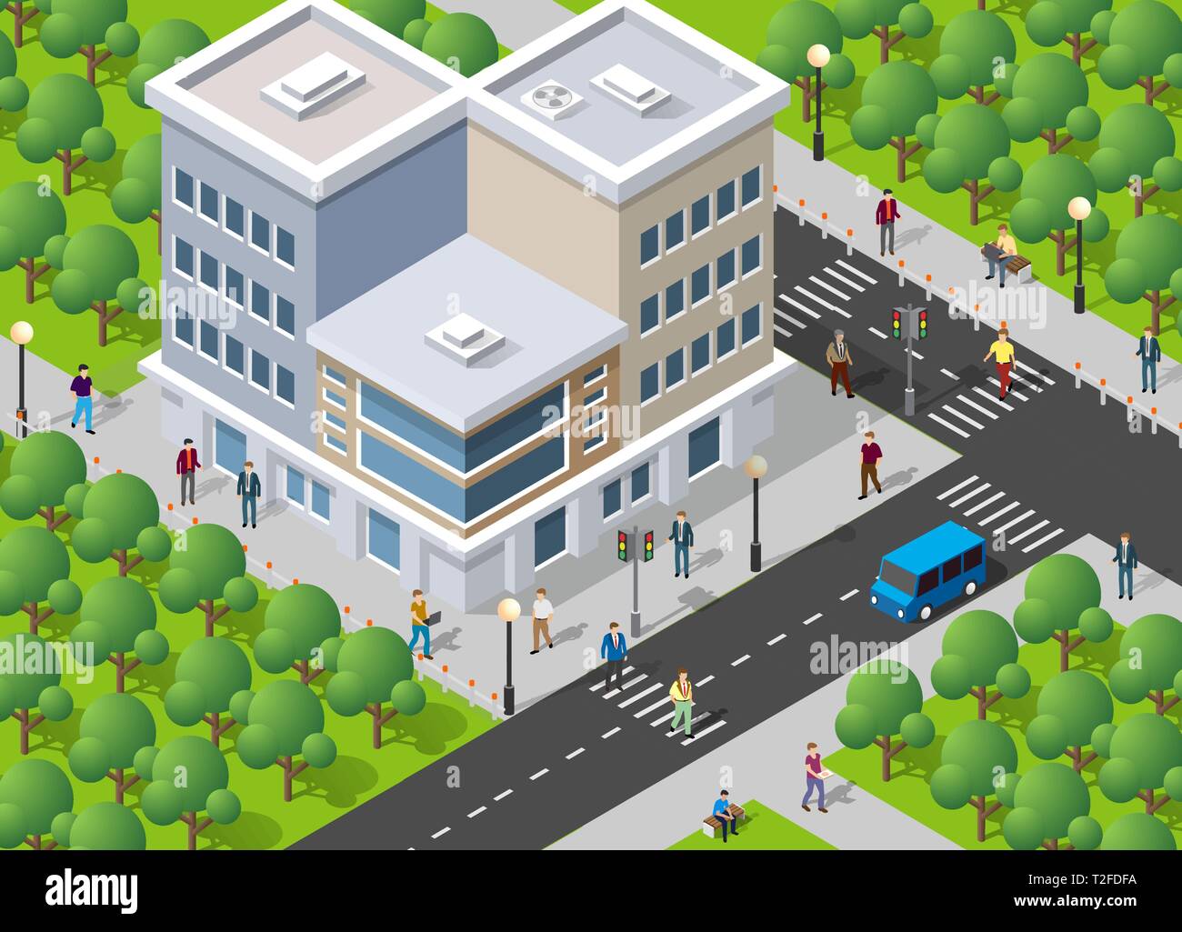 Menschen zu Fuß rund um die Stadt Geschäftsmann Geschäftsmann Isometrische Projektion Stock Vektor
