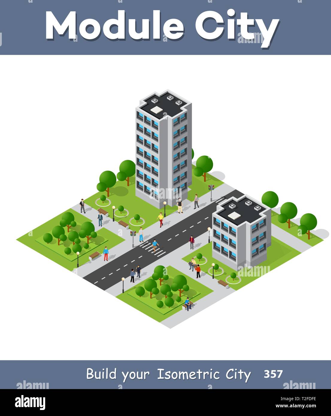 Menschen zu Fuß rund um die Stadt Geschäftsmann Geschäftsmann Isometrische Projektion Stock Vektor