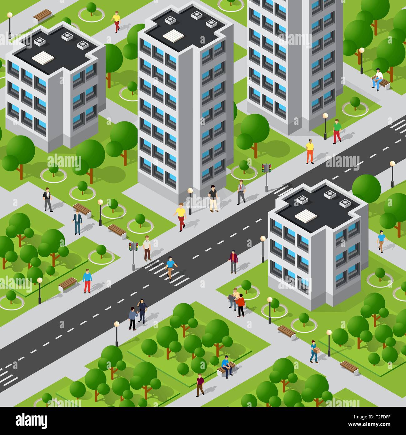 Menschen zu Fuß rund um die Stadt Geschäftsmann Geschäftsmann Isometrische Projektion Stock Vektor