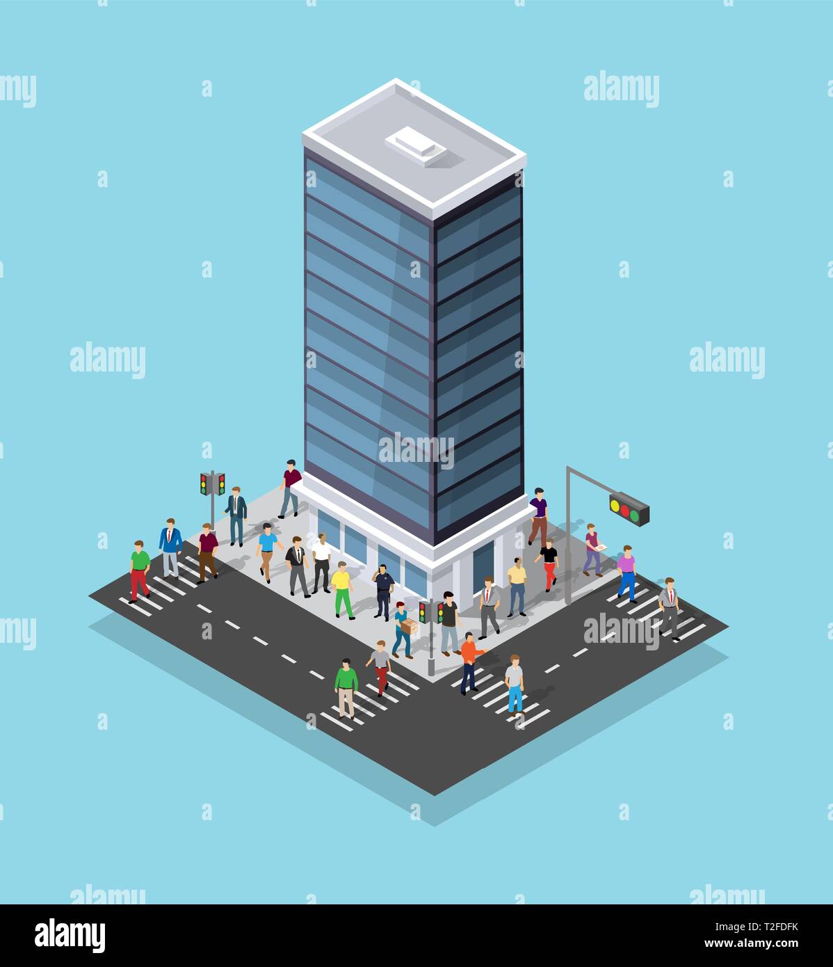 Menschen zu Fuß rund um die Stadt Geschäftsmann Geschäftsmann Isometrische Projektion Stock Vektor