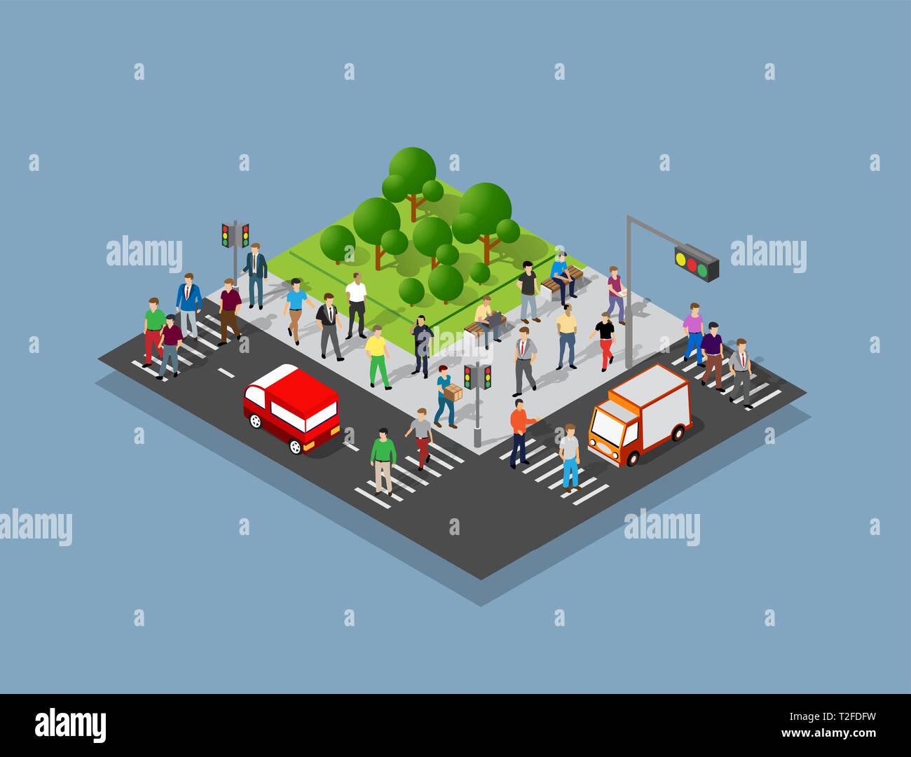 Menschen zu Fuß rund um die Stadt Geschäftsmann Geschäftsmann Isometrische Projektion Stock Vektor