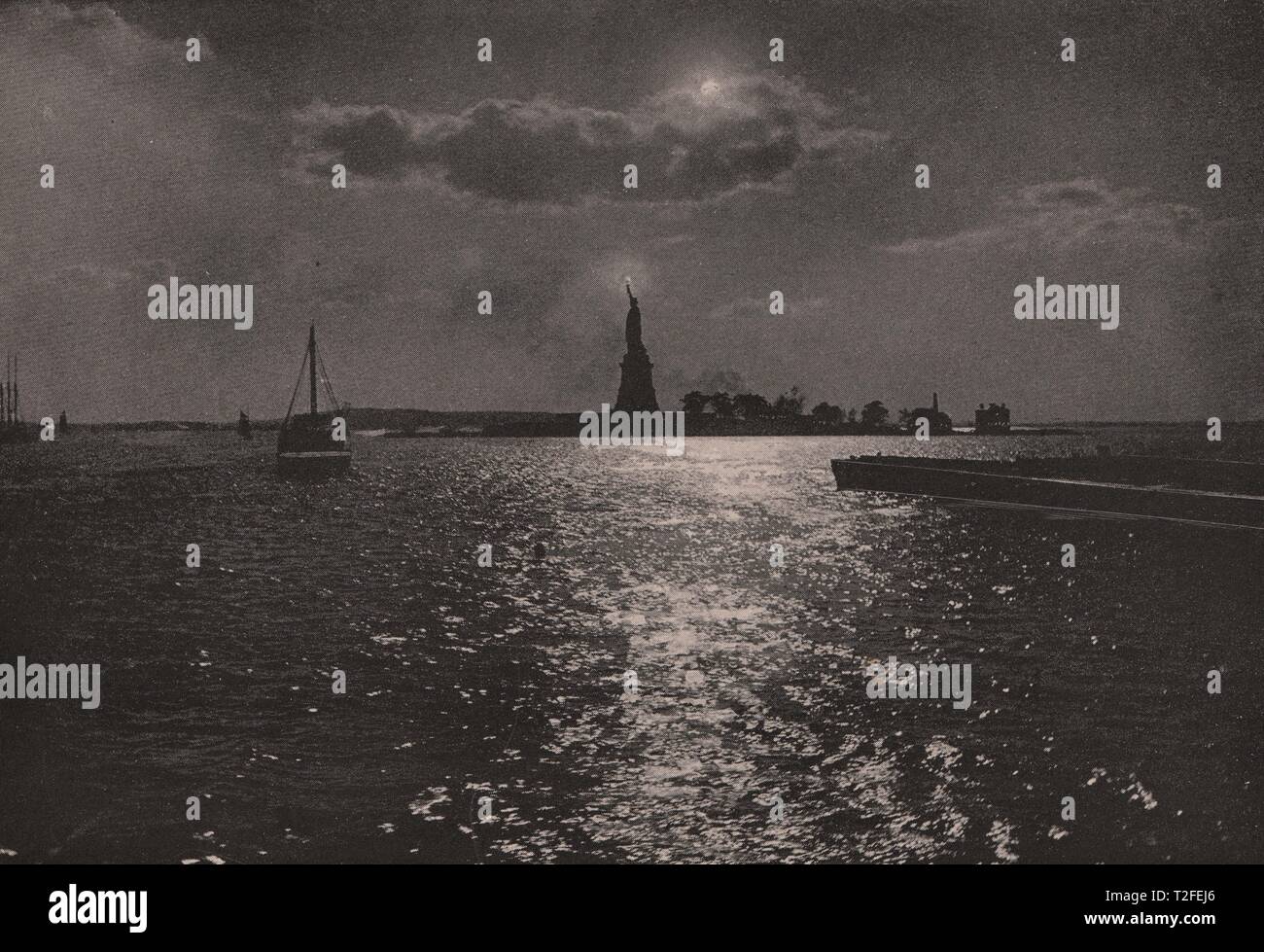 Mondlicht auf New York Bay Stockfoto