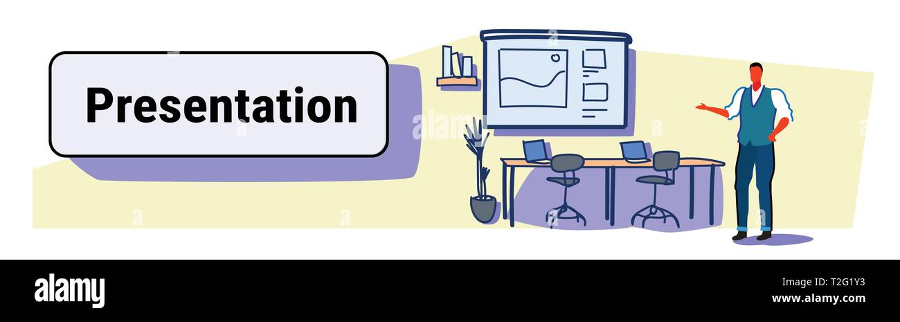 Geschäftsmann finanzielle Statistik Grafik Ausbildung Präsentation Konzept Arbeitsplatz Büro innere Konferenz Konferenz Skizze doodle Horizontale b Stock Vektor