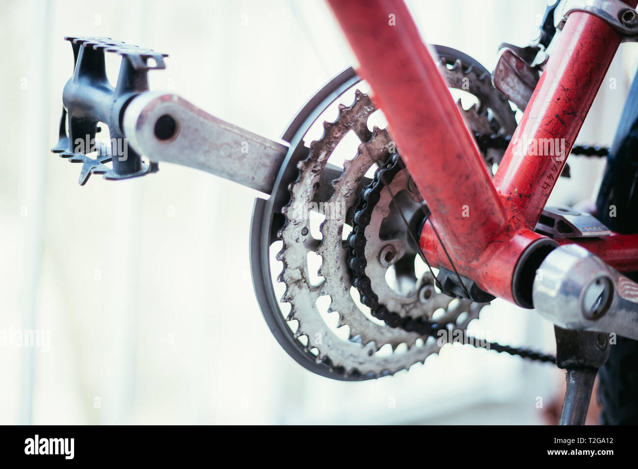 Gang ist ein Fahrrad ändern, Nahaufnahme der Chopper Disc Stockfoto
