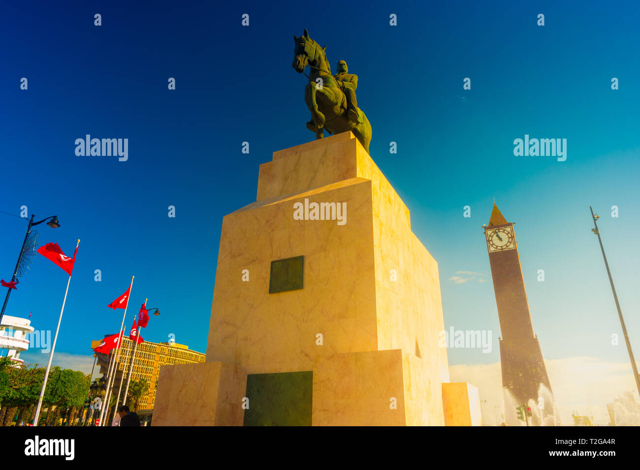 Statue von Bourguiba im Zentrum von Tunis Stadt. Tunesien. Stockfoto