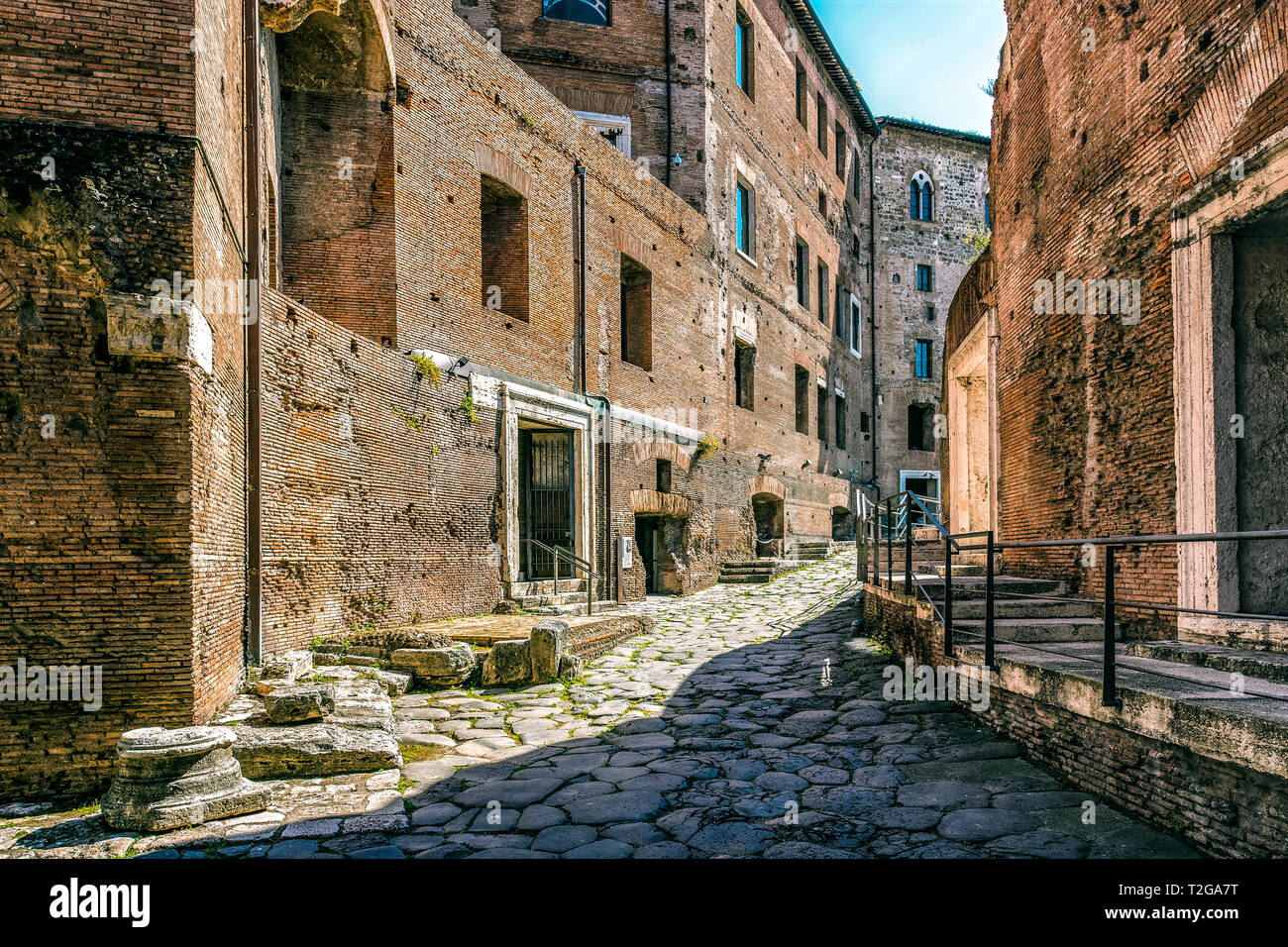 Blick auf die Mercati Traianei (Traiano Markt), Teil der Kaiserlichen Foren, in Rom, Italien Stockfoto