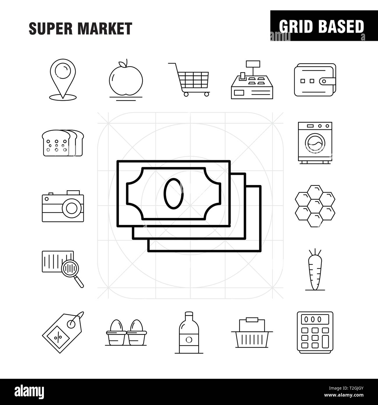 Super Markt Zeile für Symbole für Infografiken, Mobile UX/UI-Kit und Print Design. Gehören: Zigarette, Zigarette, Zigarette Pack, Karotte, knackig, V Stock Vektor