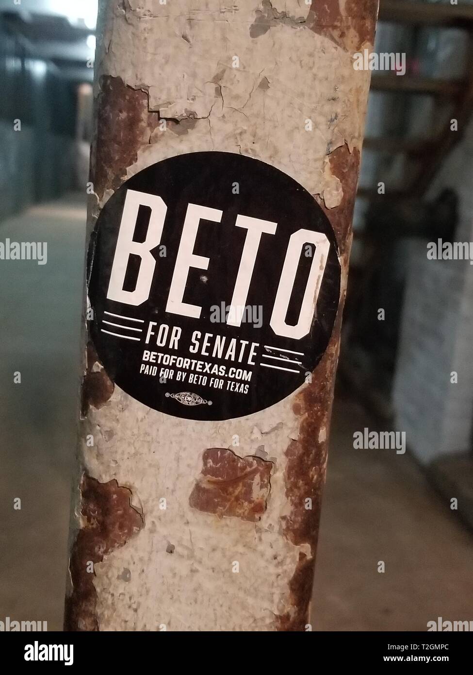 "Beto für Senat", der politischen Werbung, Aufkleber für Beto O'Rourke, auf der 26. Straße in Chelsea, Manhattan, New York City, New York, 22. Februar 2019. () Stockfoto