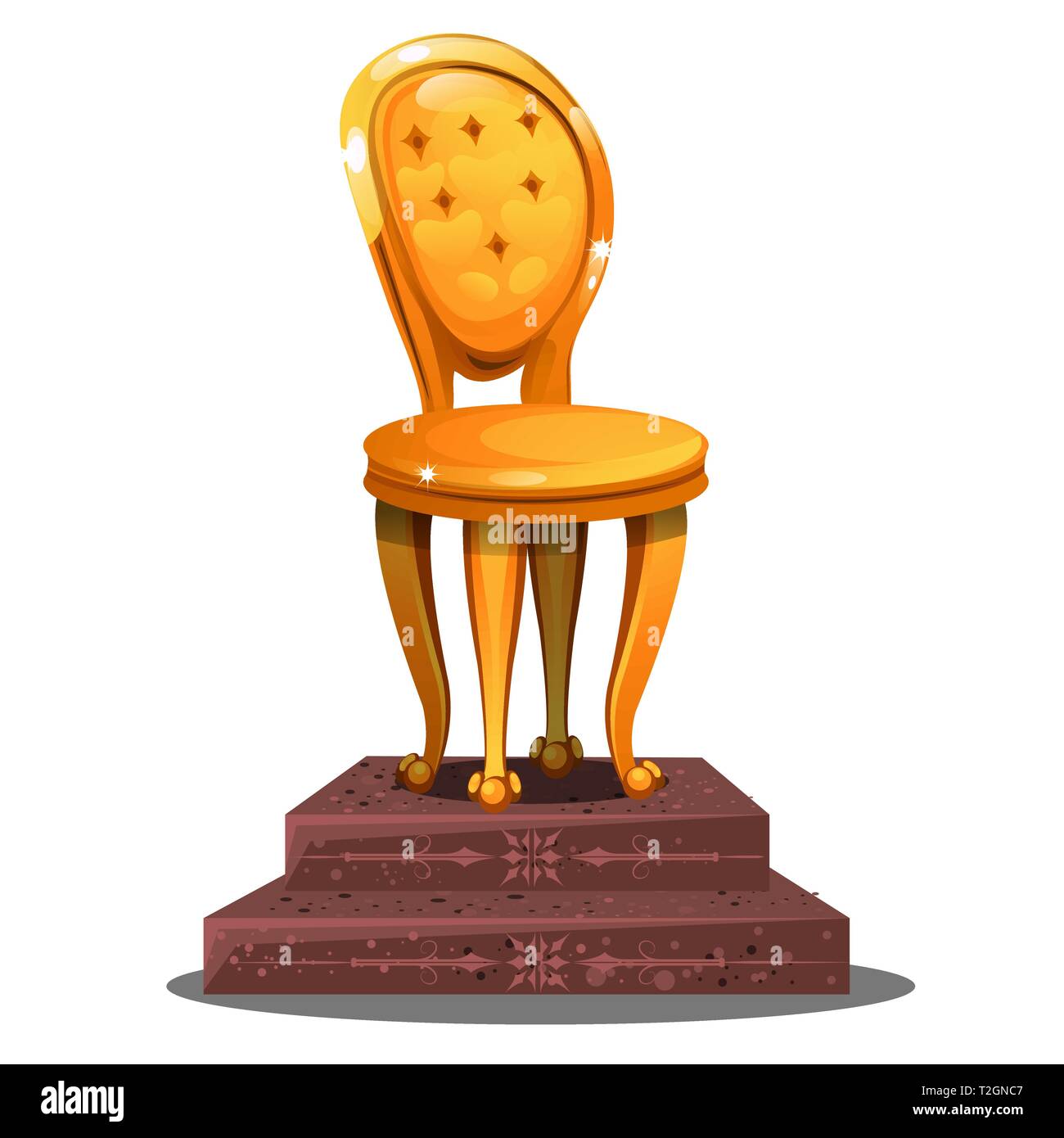 Goldene Statuette in Form einer vintage Stuhl auf einem Sockel auf weißem Hintergrund. Vektor cartoon Close-up Abbildung. Stock Vektor