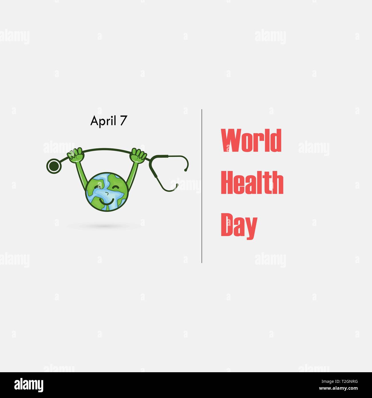 Globus unterzeichnen und Hantel vektor Logo. Weltgesundheitstag Symbol. Weltgesundheitstag cartoon Maskottchen Charakter. Weltgesundheitstag Idee Konzept der Kampagne. Vektor illu Stock Vektor