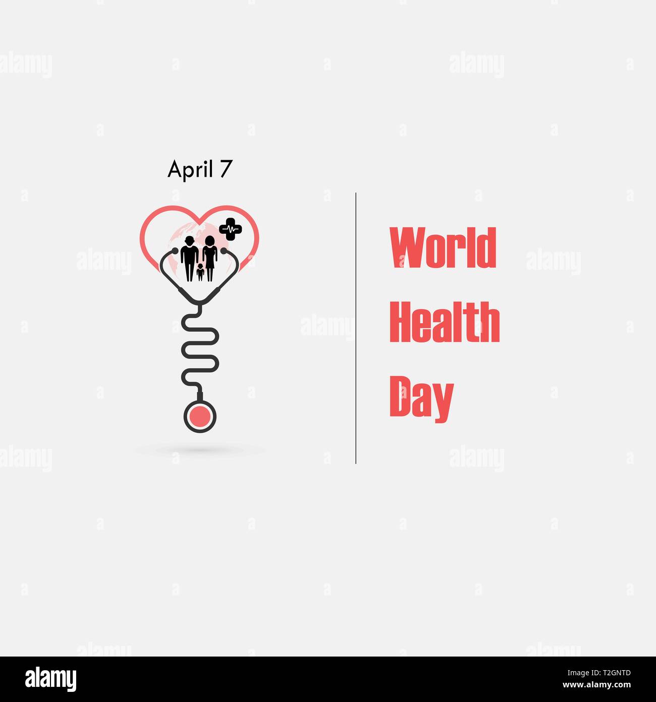 Globus unterzeichnen und Stethoskop Symbol mit Herzform Vektor logo Vorlage. Weltgesundheitstag Symbol. Weltgesundheitstag Idee Konzept der Kampagne. Vektor illus Stock Vektor