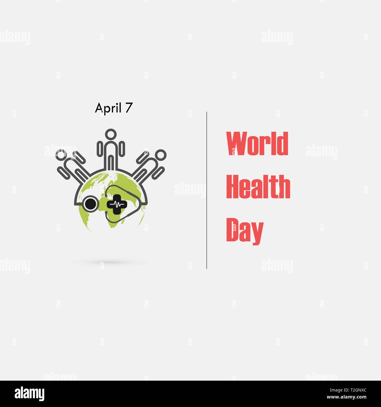 Familie Symbol, Globus unterzeichnen und Stethoskop Vektor logo Vorlage. Weltgesundheitstag Symbol. Weltgesundheitstag Idee Konzept der Kampagne. Vector Illustration Stock Vektor