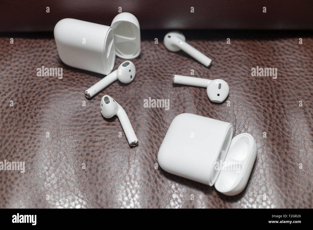 Lawrence County New Jersey, 30. März 2019: Apple AirPods Lawrence County New Jersey, 30. März 2019: Apple AirPods