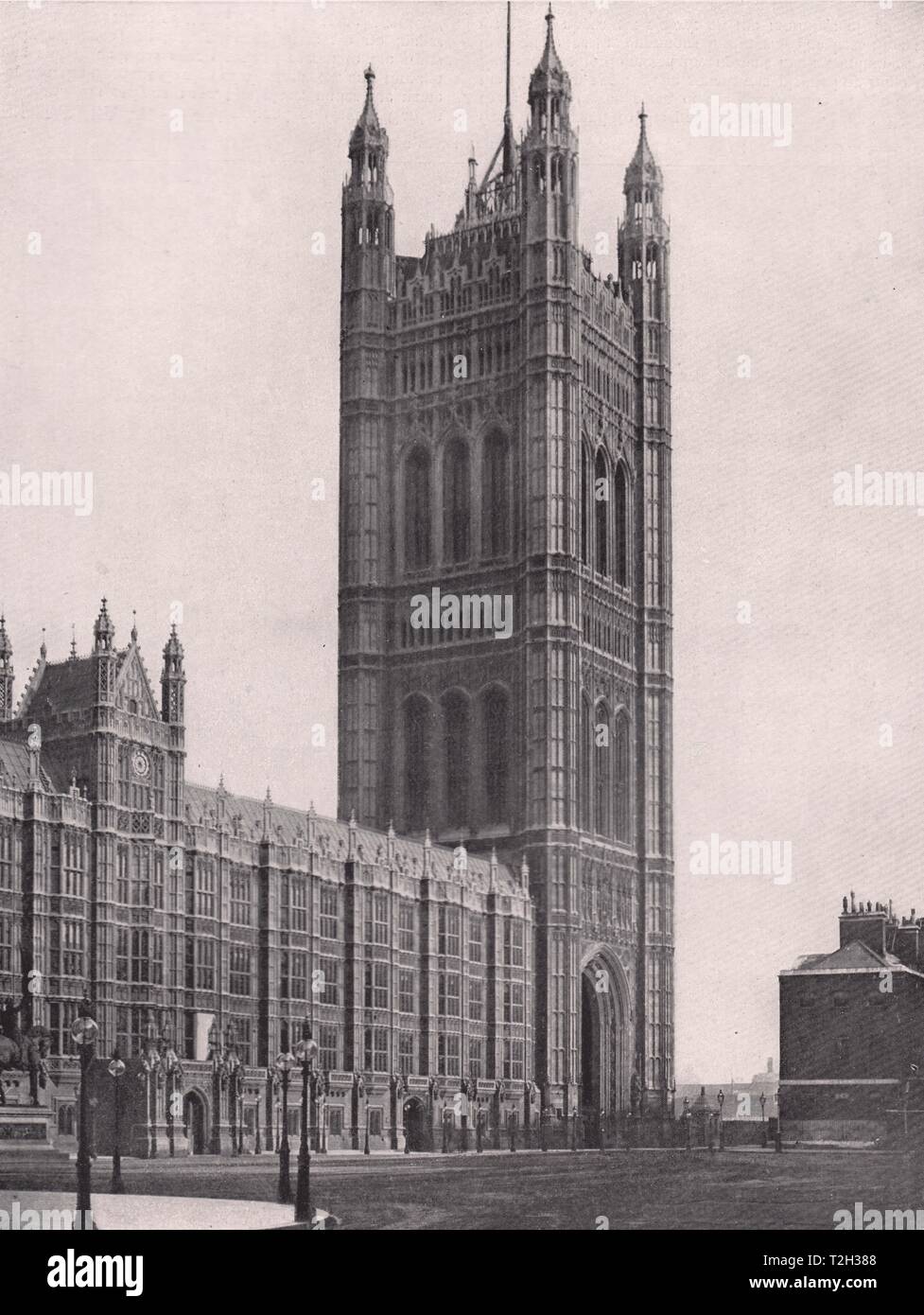 Häuser des Parlaments, dem Victoria Tower und Royal Eingang Stockfoto