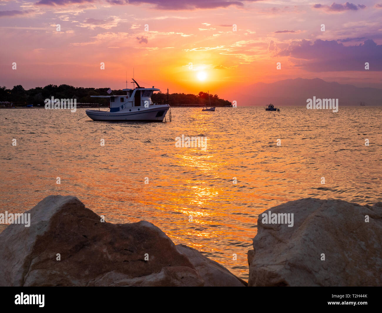 Sonnenuntergang in Thassos, Griechenland Stockfoto