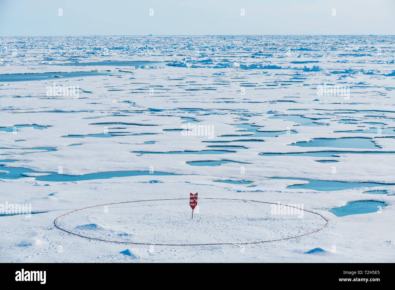 Kreis um Zeichen am Nordpol, Arktis Stockfoto