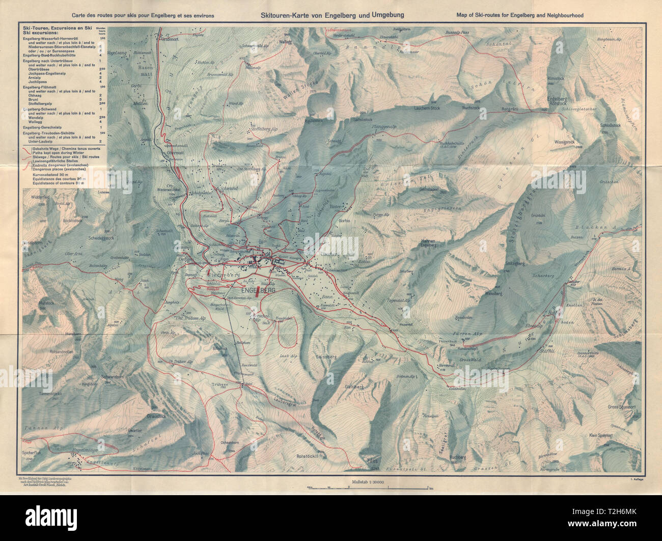 ENGELBERG - Titlis vintage Piste trail map. Schweiz c 1940 alte Stockfoto