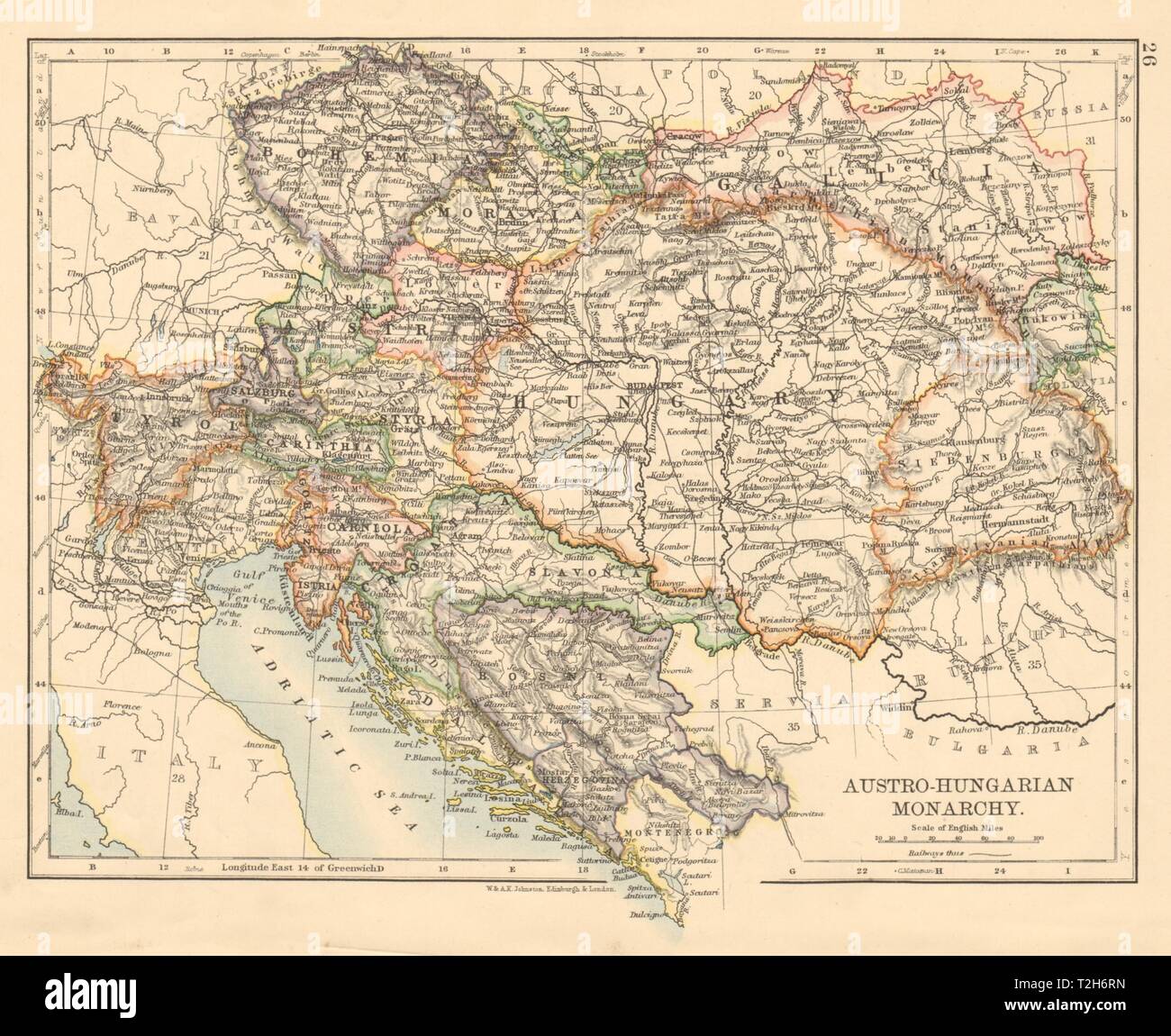 UNGARN Galizien Bukowina Siebenbürgen LANDKARTE von 1906 Karpaten Slavonien 