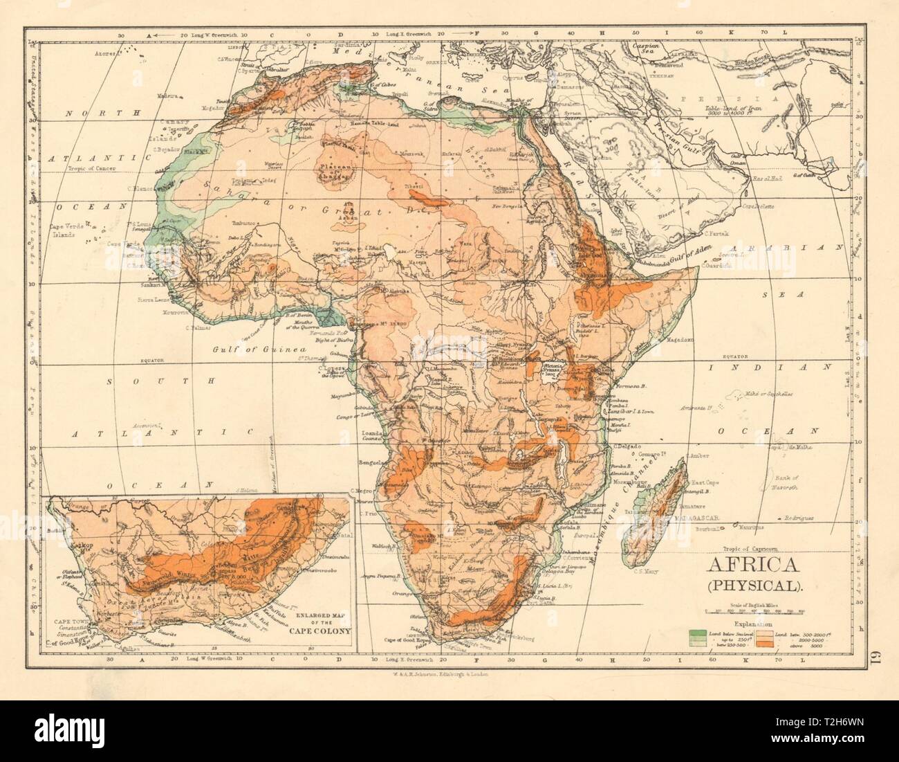 Afrika Physische Erleichterung Meerestiefen Flusse Johnston 12 Alte Antike Karte Chart Stockfotografie Alamy