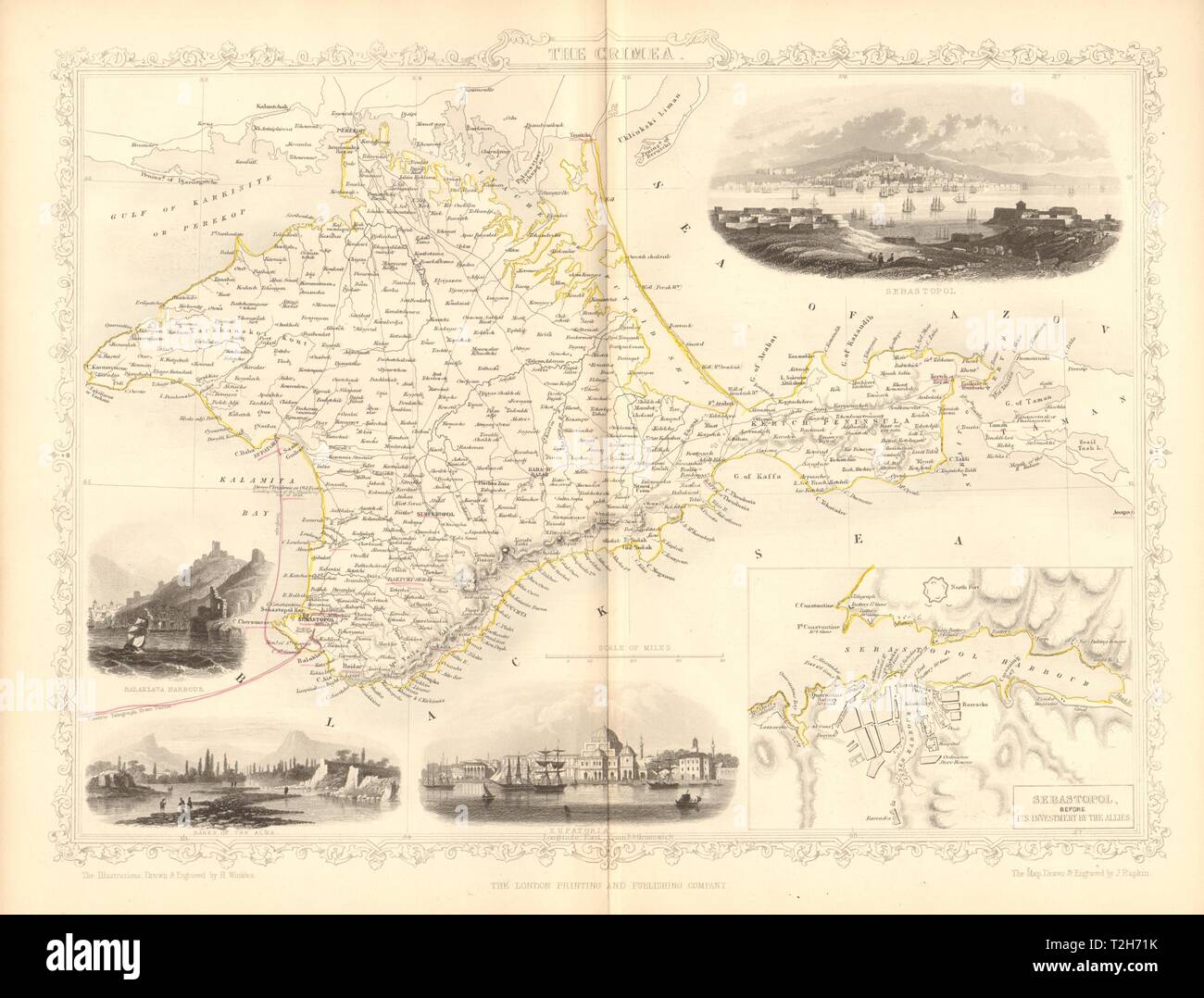 Krim. Balaklawa, jewpatorija Vignetten. Sewastopol planen. TALLIS/RAPKIN 1860 Karte Stockfoto