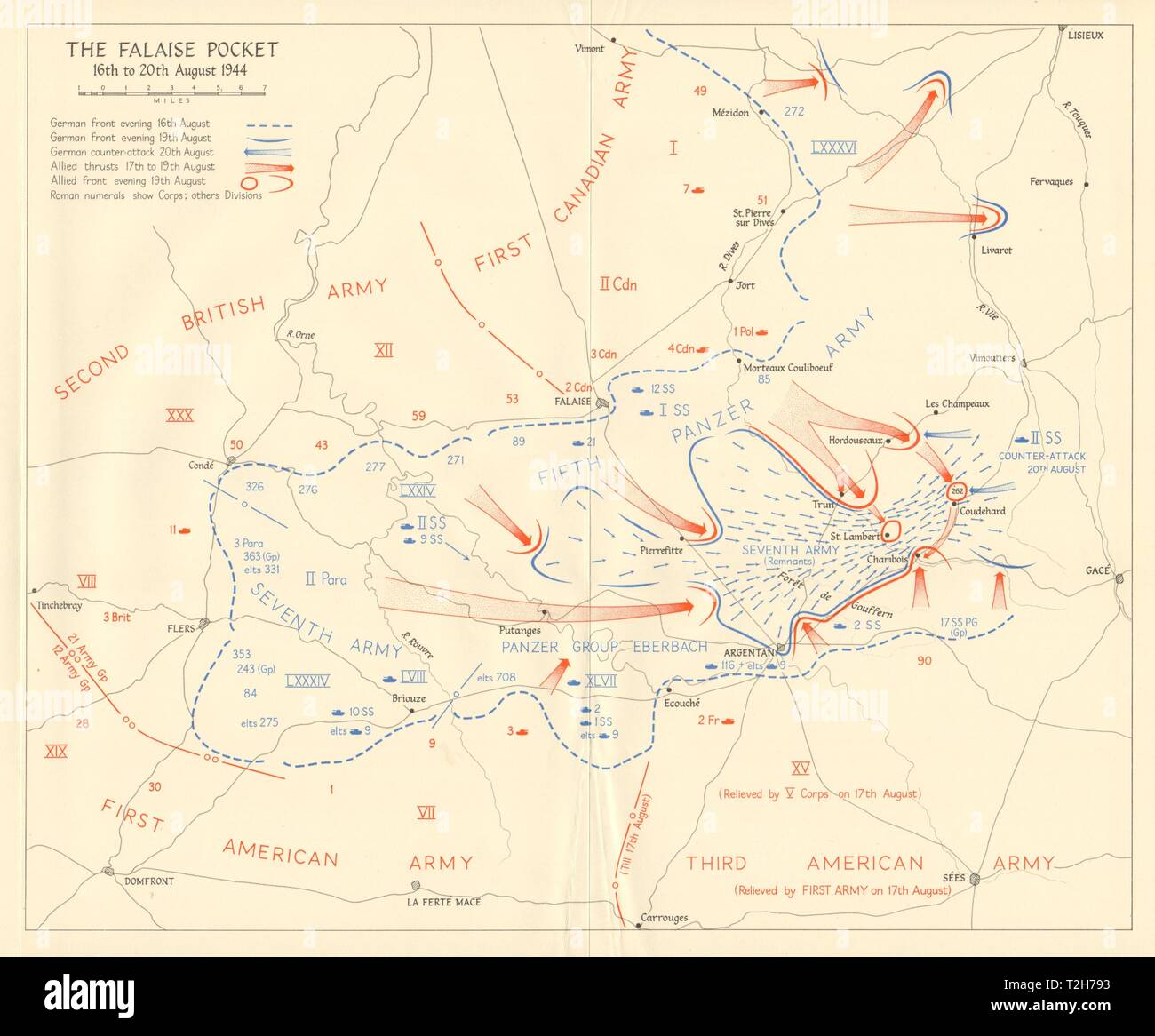 Schlacht von Falaise Pocket 16-20 August 1944 Operation Overlord Normandy 1962 Karte Stockfoto