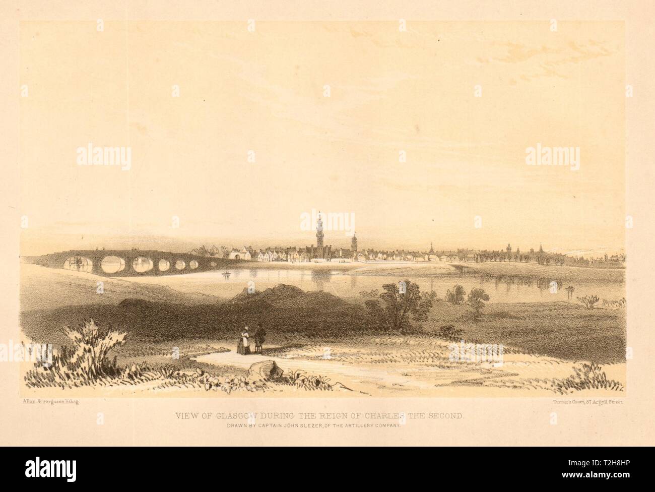 Blick auf Glasgow während der Herrschaft von Karl der Zweite 1848 alten, antiken Drucken Stockfoto