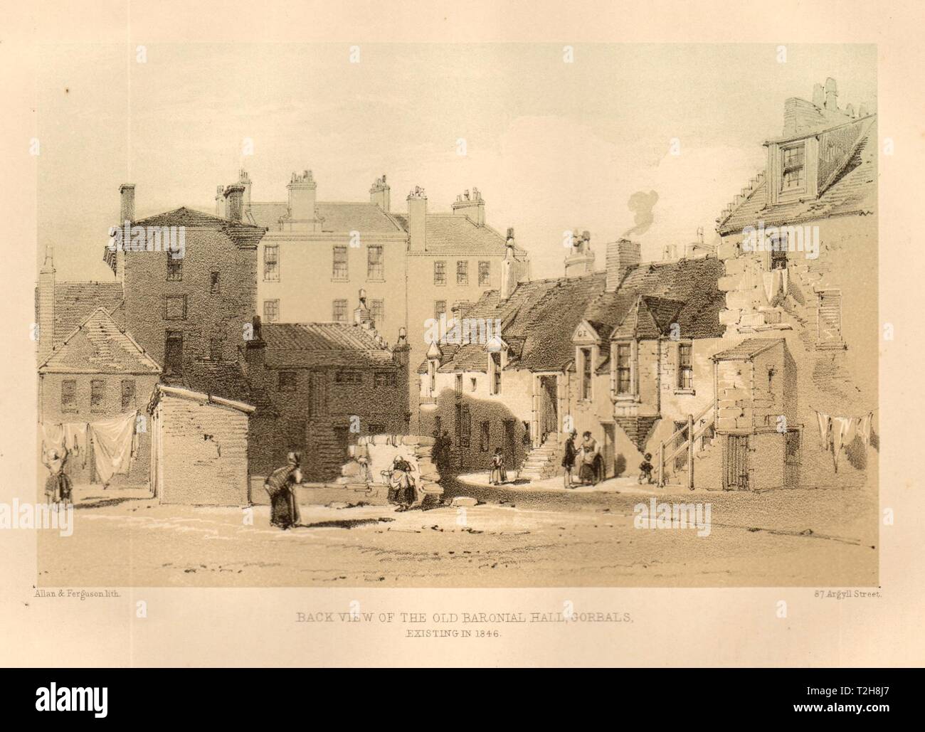 Rückansicht des alten Baronial Hall, Gorbals, bestehende 1846, Glasgow 1848 Stockfoto
